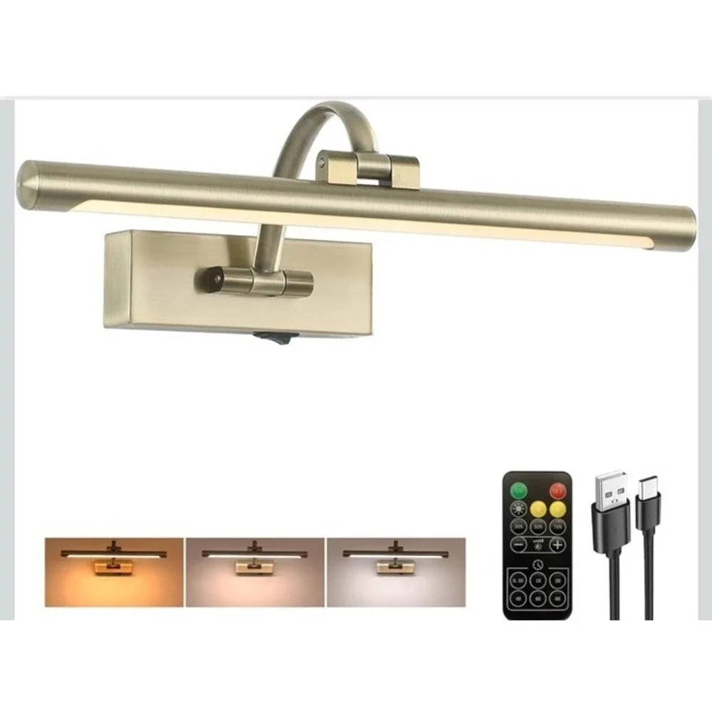Antique Brass Picture Light with Wireless Remote Control 16 Inches